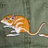 A close up of an orange and white rat