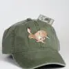A baseball cap with a rabbit on it.