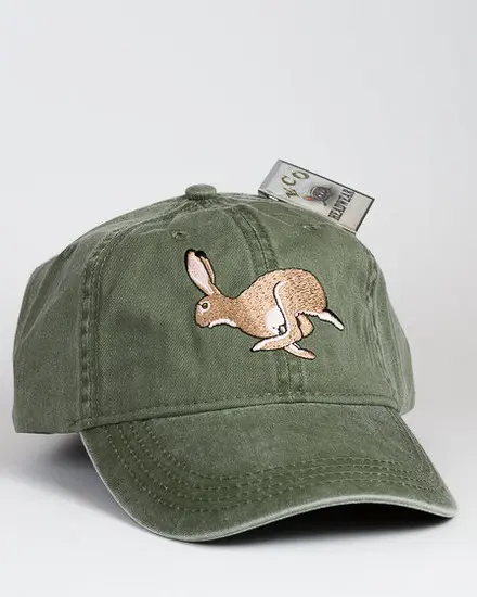 A baseball cap with a rabbit on it.