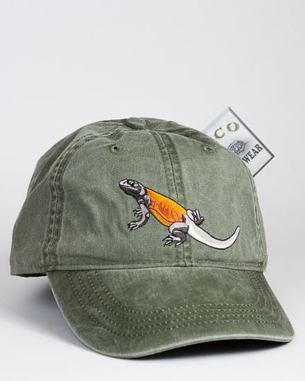 A baseball cap with an alligator on it.