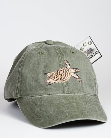 A Hawksbill Sea Turtle Cap with a turtle on it.