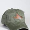 A hat with an image of a fish on it.