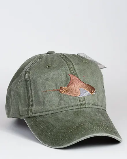 A hat with an image of a fish on it.