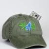 A green Blue Bonnet Cap with a blue flower embroidered on it.