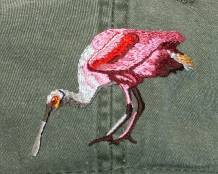 A pink flamingo is standing on one leg.