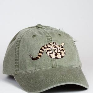 A Timber Rattlesnake Cap with a snake embroidered on it.