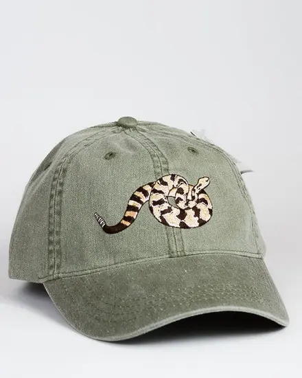 A Timber Rattlesnake Cap with a snake embroidered on it.