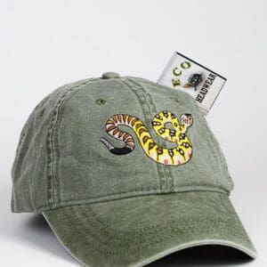 A Blacktail Rattlesnake Cap with a snake embroidered on it.
