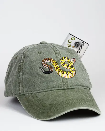 A Blacktail Rattlesnake Cap with a snake embroidered on it.