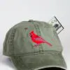 A baseball cap with a cardinal on it.