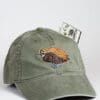 A hat with an image of a bird on it.