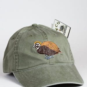 A hat with an image of a bird on it.