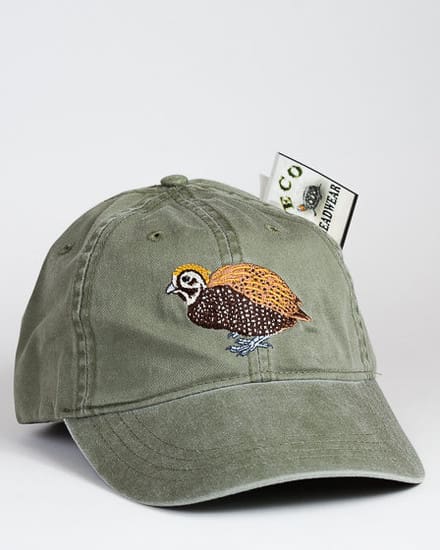 A hat with an image of a bird on it.