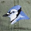 A close up of the bird 's face on a hat