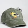 A hat with a bird on it is shown.