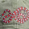 A close up of the snake on a hat