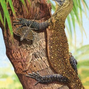 A painting of lizards on the tree