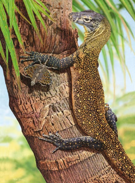 A painting of lizards on the tree