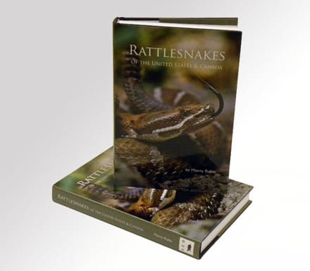A book about rattlesnakes is shown on top of a book.