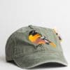 A hat with a bird on it