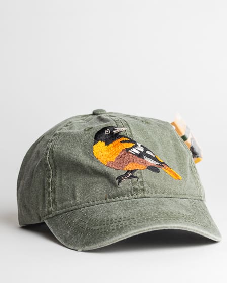 A hat with a bird on it