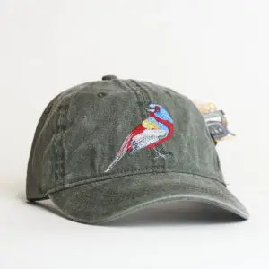 A hat with a bird on it