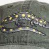 A close up of the lizard on a hat