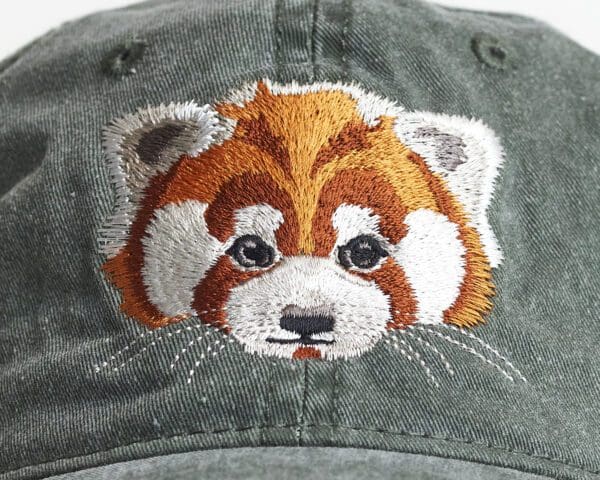 A close up of the face of a red panda