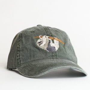 A hat with an image of two bears on it.