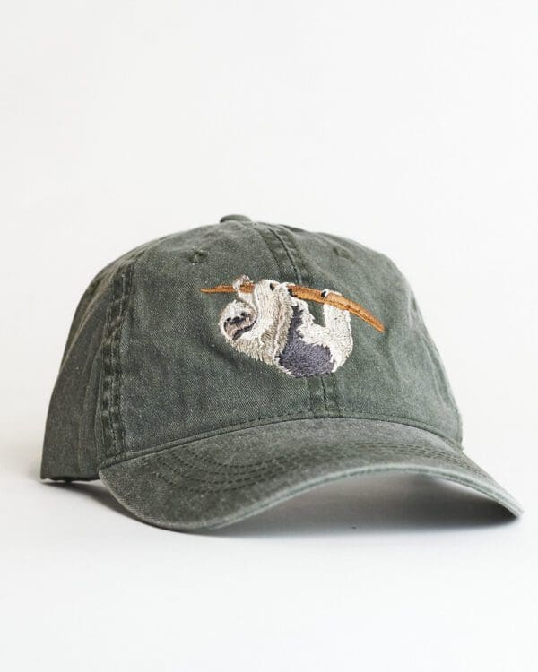 A hat with an image of two bears on it.